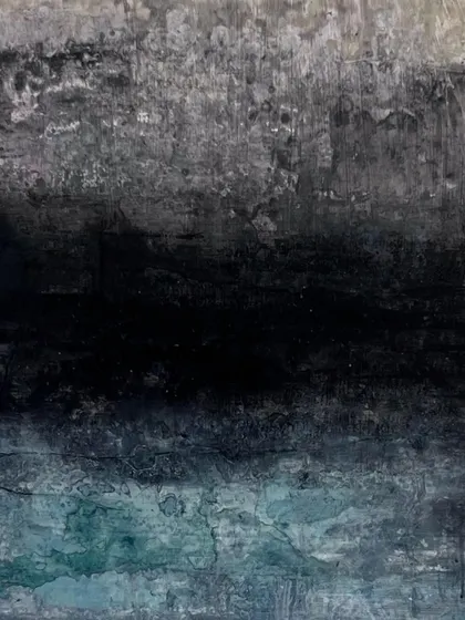 A darker, more textured version of the 'Don’t Hold the Thought' abstract. The surface feels weathered and ancient, like a rock face or a stormy sea.