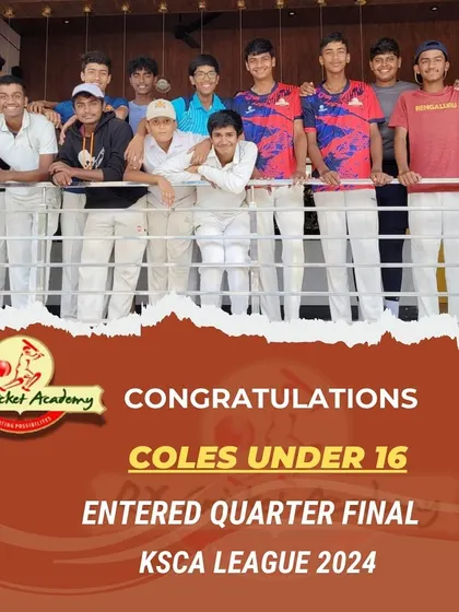 Congratulations to the Coles Under 16 team for entering the Quarter Finals of the KSCA League 2024. A fantastic team effort.