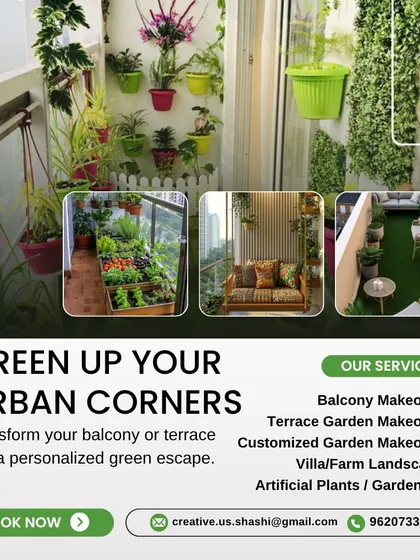 This is a quick look at the possibilities for your urban corners. We offer a range of services including complete balcony and terrace makeovers, customized garden designs, and even villa landscaping. Whether you prefer real or high quality artificial plants, we can create a personalized green escape that suits your space and style.