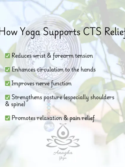 Learn how yoga supports CTS relief by reducing wrist tension, enhancing circulation to the hands, and improving nerve function.