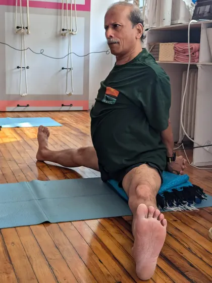 Additional images from my personal practice and teaching sessions, demonstrating a wide variety of asanas and the use of props. Each photo shows a moment of exploration in the journey of yoga.