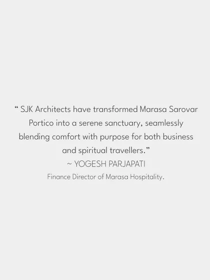 A testimonial from Marasa Hospitality, reflecting on how our design for their property transformed it into a serene sanctuary for both business and spiritual travelers.