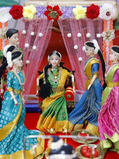 We offer beautiful, traditional doll sets that are perfect for decorating baby shower (seemantham) ceremonies. These handcrafted dolls depict cultural scenes and add a unique, artistic touch to your event.