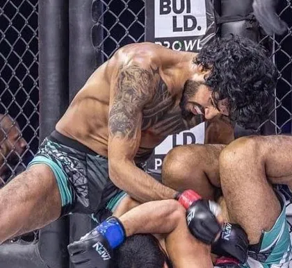 Mandeep Baaghi demonstrating his improved ground game with a dominant ground and pound finish at MFN 13. We train our fighters to be well-rounded and finish the fight anywhere.