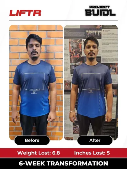 Srinivas lost 6.8 kgs and 5 inches in 6 weeks, boosting his energy and confidence. This front view shows his transformative progress.