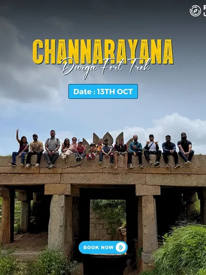 A group photo on top of a historic structure at Channarayanadurga. This trek is a favorite for its blend of history and hiking.
