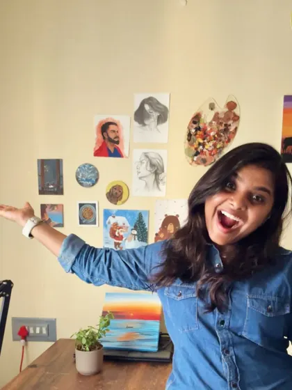 The "real me" in my art corner, full of energy and excitement about creating.