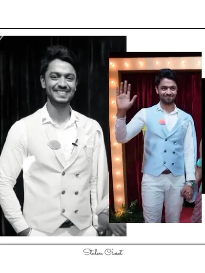 A collage showcasing the custom-designed men's suit for Yashwanth at the Anubandha Awards. The design is simple but has that element of excitement.