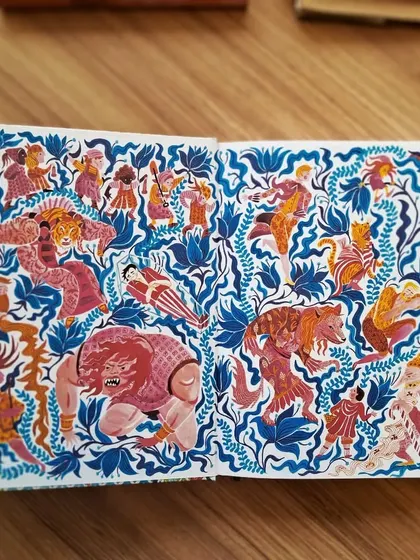 A vibrant and intricate endpaper from 'Gender Swapped Fairy Tales', showcasing the diverse characters within.
