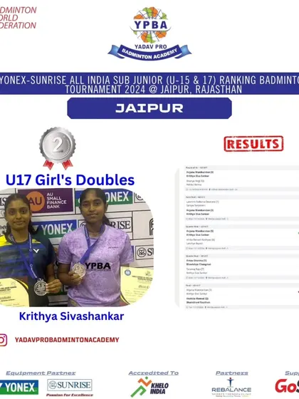 Krithya Sivashankar securing a Silver medal in the U17 Girl's Doubles at the All India Sub Junior Ranking Tournament in Jaipur.