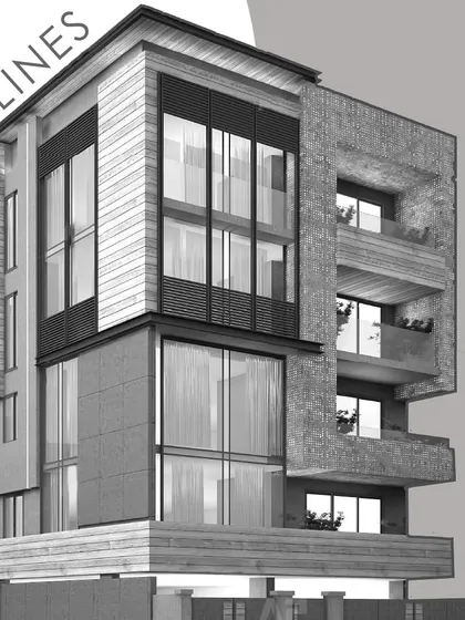 A black and white graphic emphasizing the modern architectural forms of my residential designs. The focus is on the expansive balconies and the interplay of solid and void that creates a contemporary feel.