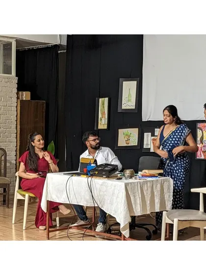 A dynamic scene from our modern interview play. Our productions often tackle contemporary themes with a humorous and insightful twist.