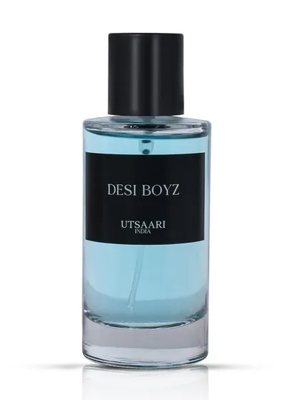 A crisp shot of the 'Desi Boyz' perfume bottle on a white background.