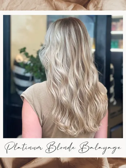 Experience the magic of a Platinum Blonde Balayage. This is a high-impact, high-fashion colour that requires expert application, which our Art Director delivers flawlessly.