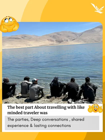 The best part of traveling with like-minded people is finding your tribe. Here's our group sharing a quiet moment by the stunning Pangong Tso lake in Ladakh.