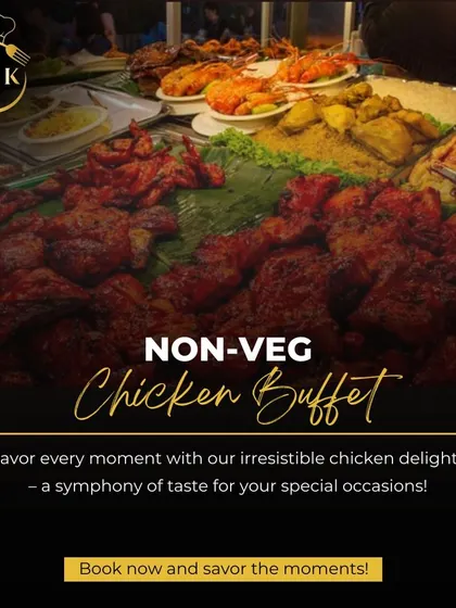 Our Non-Veg Chicken Buffet is a crowd favorite for office celebrations and large events. This graphic showcases the abundant variety you can expect, from tandoori starters to rich gravies and aromatic biryanis.