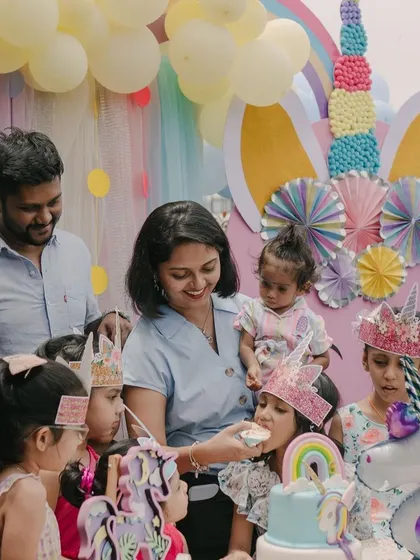 Another happy moment from a unicorn-themed art party. I love seeing the joy on everyone's faces as they gather to celebrate and sing for the birthday girl.