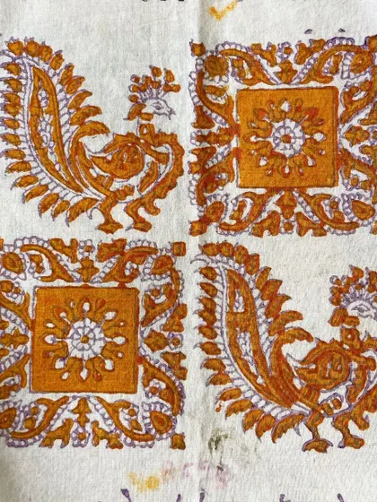 The peacock motif is celebrated throughout our vintage archive. As Bangalore revels in the monsoon, we celebrate this beautiful bird, which has been depicted in hundreds of styles on our blocks over the decades.