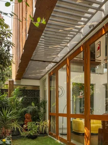 A duplicate image of the garden view towards the living room.