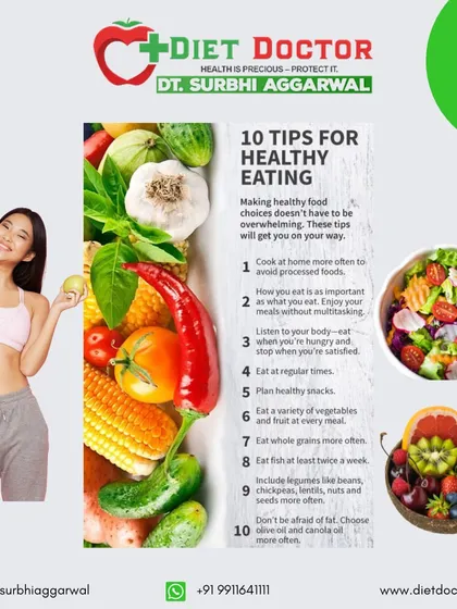 Here are ten tips for healthy eating that will get you on your way. Cooking at home more often and listening to your body's hunger and fullness cues are two of the most powerful habits you can build.