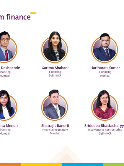 A graphic showcasing our newly promoted partners in the CAM Finance practice, including Srideepa Bhattacharyya in Insolvency & Restructuring, a key area of our dispute resolution services.