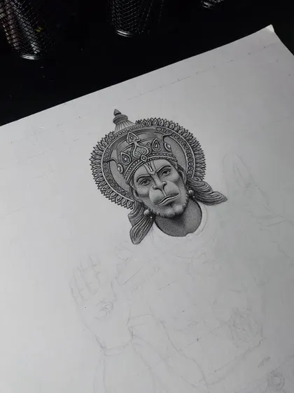 The beginning of a large A2 size drawing of Hanuman ji. I am trying to make this one as realistic as possible.
