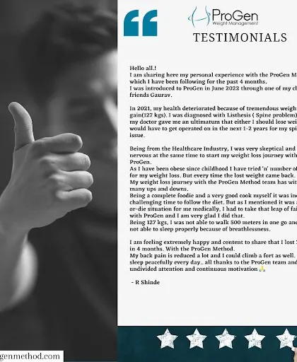 "I am feeling extremely happy and content to share that I lost 33 kgs in 4 months." Read R. Shinde's full testimonial about how she overcame a spine problem and breathlessness with our program.