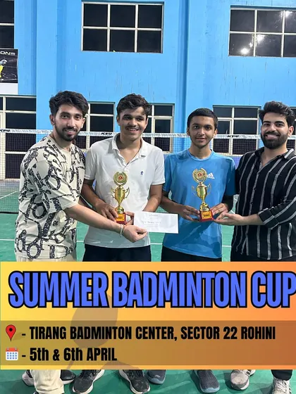 The winners of the men's doubles category at the Summer Badminton Cup held at our Rohini center. The event saw some high-quality matches and great sportsmanship.