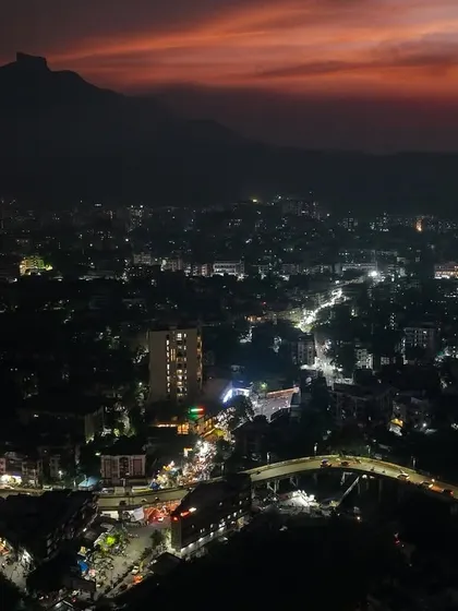 Badlapur during sunset. The city lights begin to twinkle as the sky glows with the last light of the day.