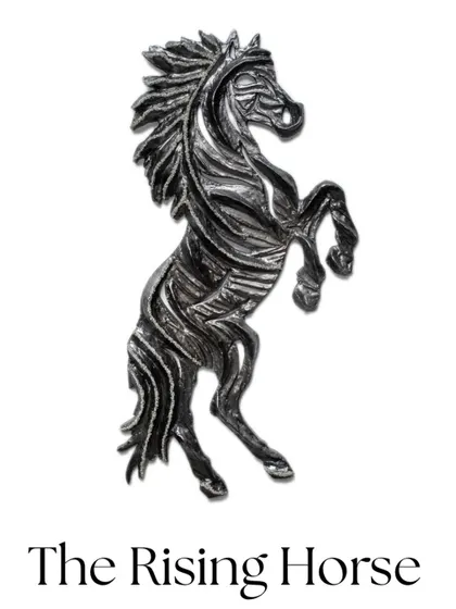 "The Rising Horse," a sculpture inspired by the courage and ambition of the Middle East. Crafted with real diamonds, it mirrors the power and grace of the Arabian horse.