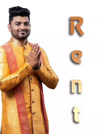 A classic yellow kurta for him, a versatile piece that can be paired with many of our sarees or lehengas for a coordinated look.