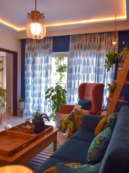 Another look at the summer curtains, showing how they frame the view of the balcony and add a touch of elegance to the space.