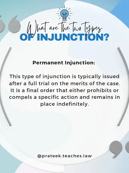 A permanent injunction is a final order issued after a full trial. It remains in place indefinitely, either prohibiting or compelling a specific action.