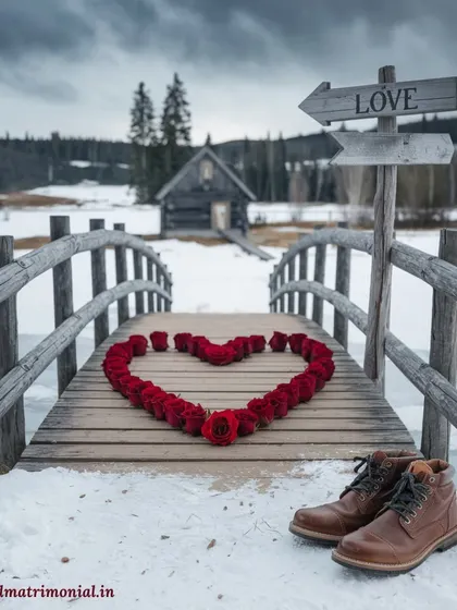 This image of a snowy bridge leading to a sign for "LOVE" symbolizes the path I help you navigate to find your partner.