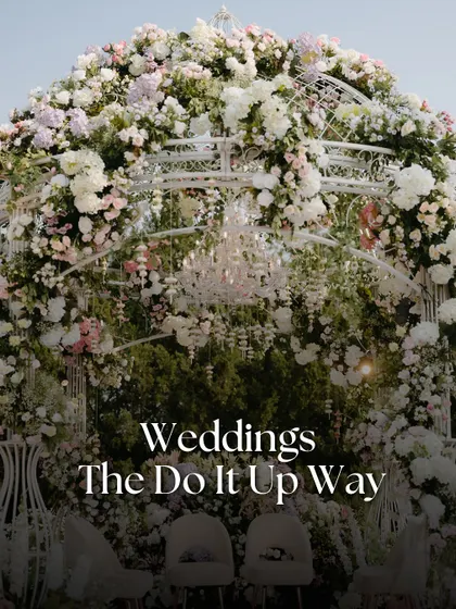 The 'Do It Up Way' is about creating a complete sensory experience. This image showcases a magnificent floral mandap, a testament to my belief in creating immersive, story-driven wedding designs.