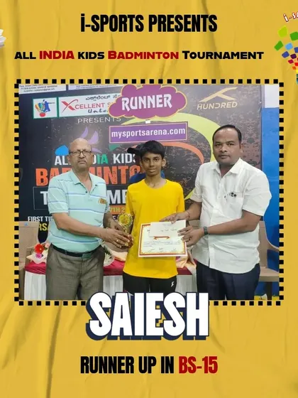 Congratulations to Saiesh for becoming the Runner-Up in the BS-15 category at the All India Kids Badminton Tournament.