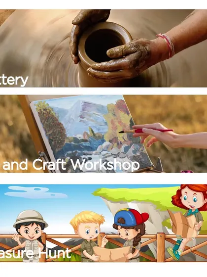 A visual list of some of our most popular hands-on activities, including pottery, art and craft workshops, and treasure hunts.