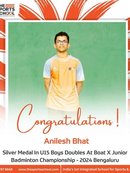 Anilesh Bhat with his Silver Medal in U15 Boys Doubles at the Boat X Junior Badminton Championship.
