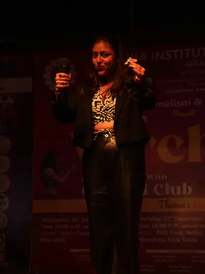 Just me on stage, bringing that Gemini energy you crave for your event. This was at the Varchasva Media Fest, and I was having a blast.