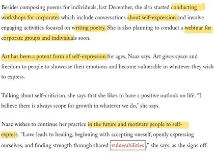 Another look at the HerStory article, which discusses how art has always been a potent form of self-expression. My workshops aim to give people the space and freedom to become vulnerable and express their emotions.