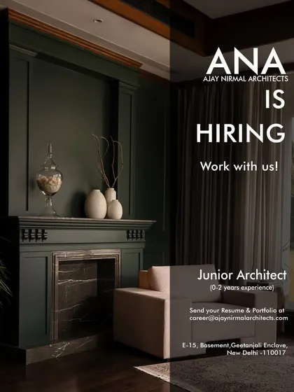 Ajay Nirmal Architects in New Delhi is hiring a Junior Architect.
