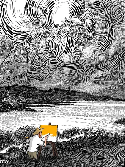 In a world rendered in black and white, the artist adds the only splash of color. He paints a block of brilliant yellow onto his canvas, a powerful statement about the artist's role in bringing light and color to a seemingly gray world.