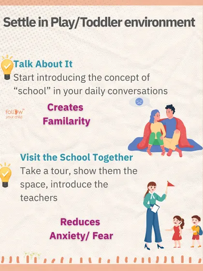 Create familiarity by talking about "school" in daily conversations and visiting the school together to meet teachers. This reduces anxiety and fear.