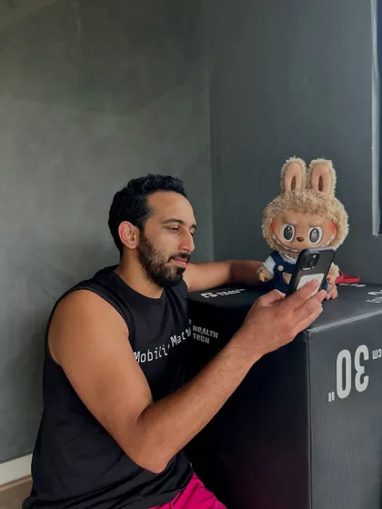 Showing my gym partner the latest mobility drill I'm working on. He seems impressed.