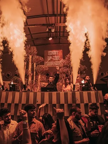 A closer look at the console view with CO2 cannons firing. I control these effects to sync perfectly with the beat drops, making the experience more immersive.