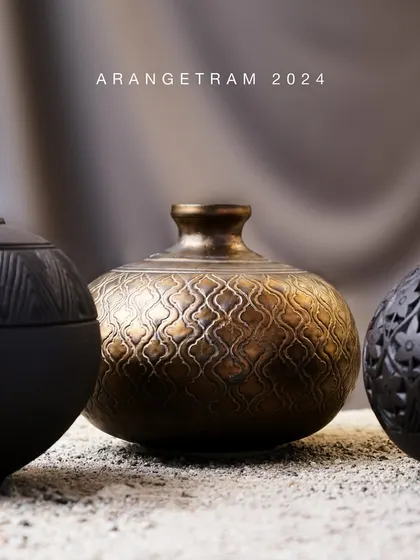 Shamli, a mathematics postgraduate with a passion for crafts, showcases her work at Arangetram. Her functional decor features intricate carvings inspired by antique Indian patterns, harmonizing playful colors with bold detachment.