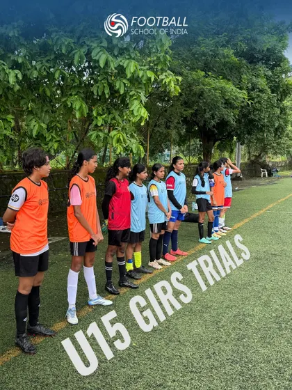 Aspiring players line up during the U15 girls' trials, ready to prove they have what it takes to join the FSI family.