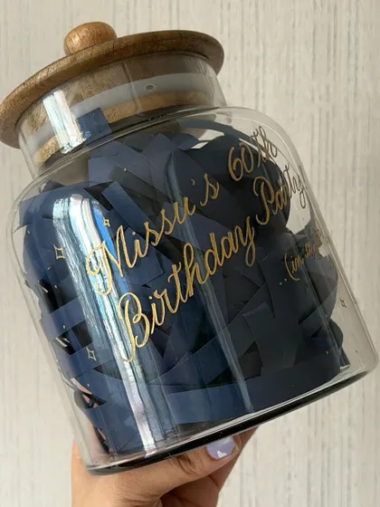 I loved engraving this beautiful love notes jar for a fabulous 60th birthday celebration. This jar will double up as a keepsake to treasure all the heartfelt messages forever.