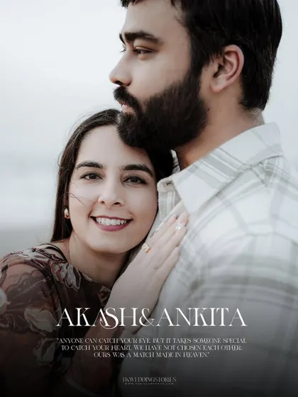 A personalized pre-wedding portrait from a beach session, featuring the couple's names and a romantic quote. This is a great way to create unique save-the-date announcements.