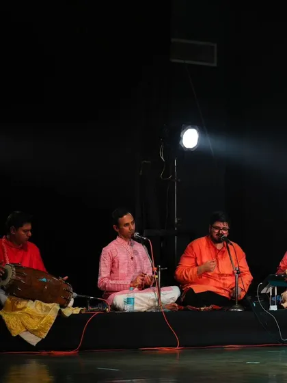 Another view of the wonderful musicians who accompanied my student's Rangaabhivandane. The rapport between the vocalist, mridangist, flautist, and the dancer is what creates a complete artistic experience.